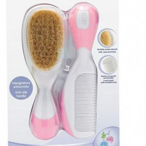 CEPILLO Y PEINE# INFANTIL CHICCO PELO NATURAL ROSA